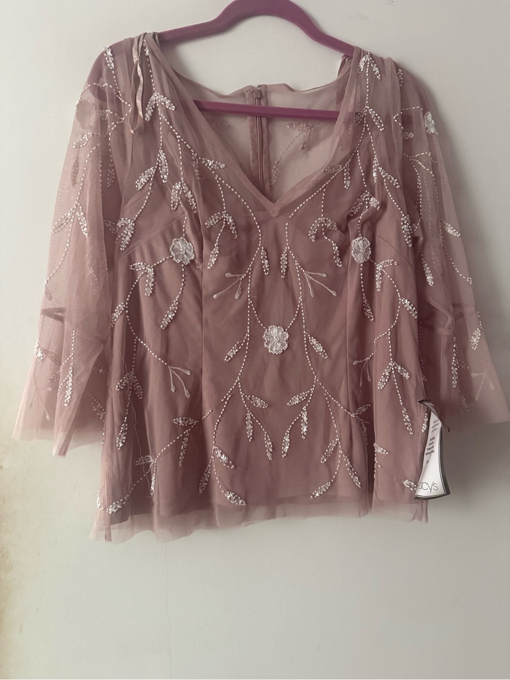 Adrian Papel Embellished Rose Pink Mesh Top - NWT